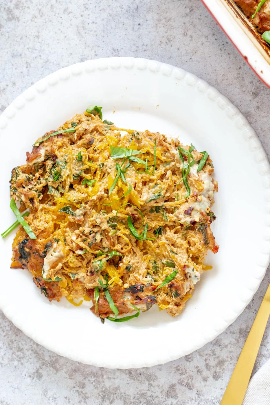 Spaghetti Squash Bake with Sun-dried Tomato Cream Sauce