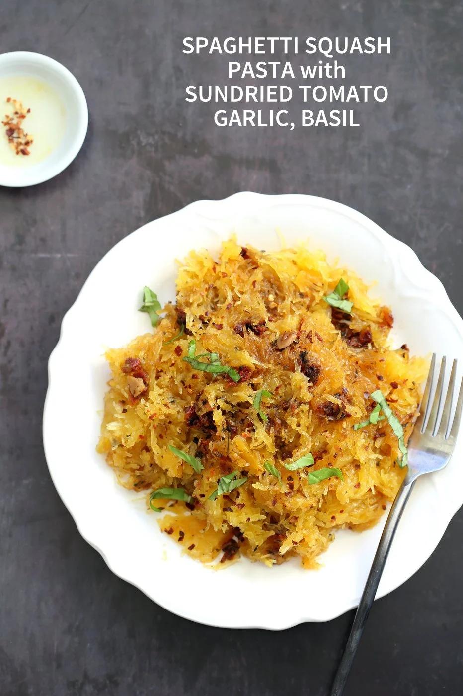 Spaghetti Squash Pasta with Sun-dried Tomato, Garlic & Basil