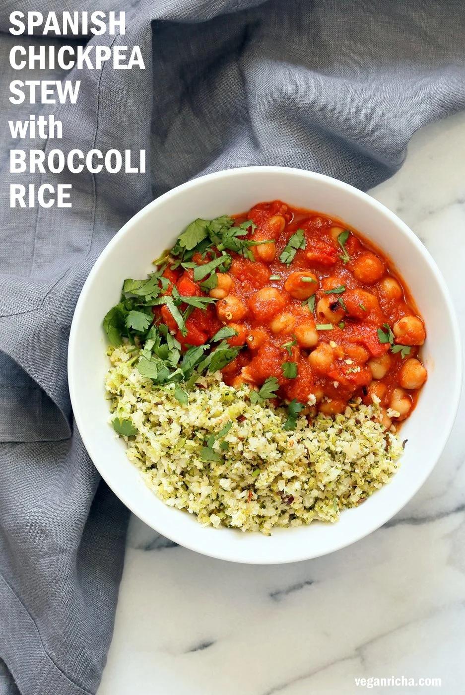 Spanish Chickpea Stew with Cauliflower Broccoli Rice