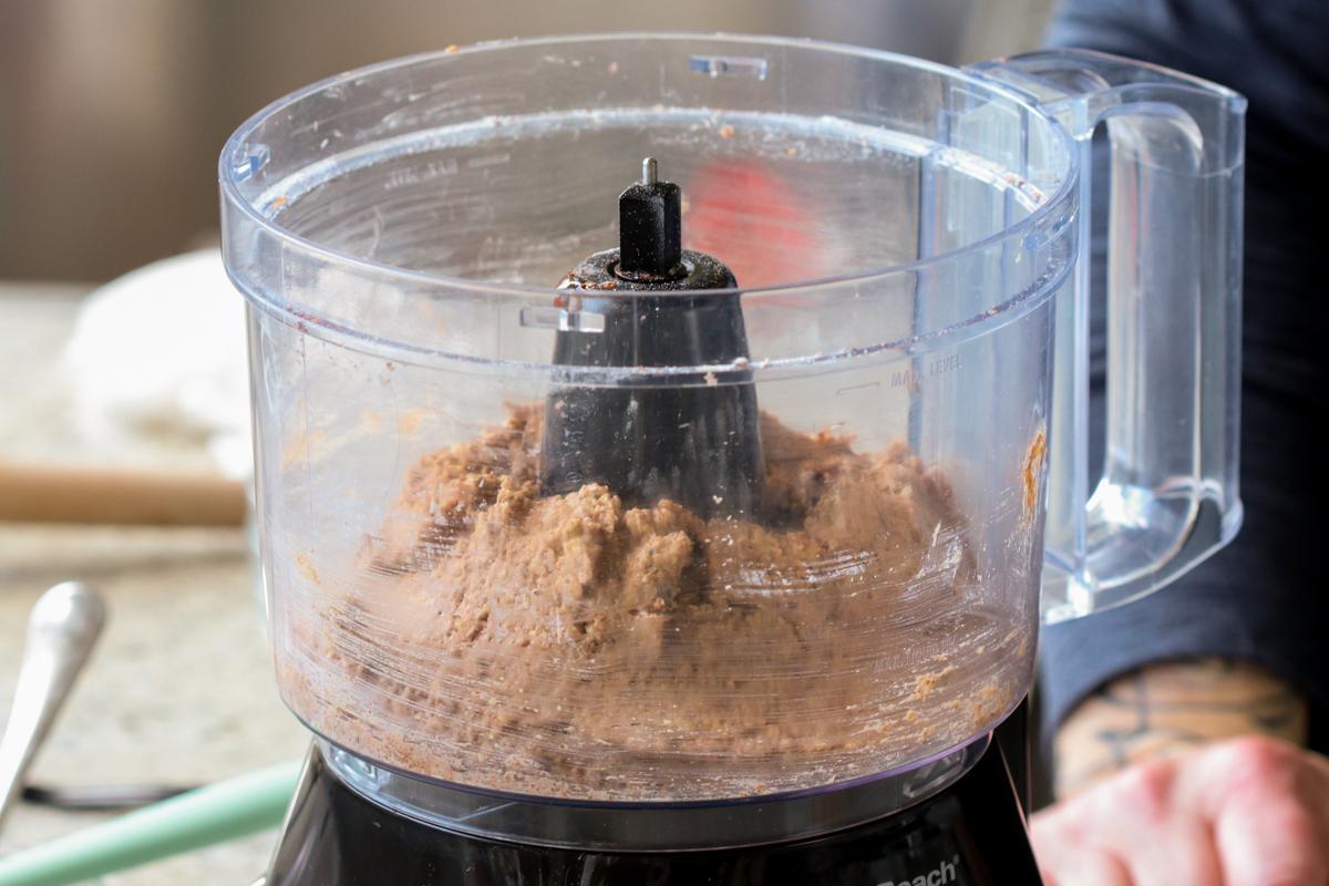 chickpea mixture in the food processor, after processing