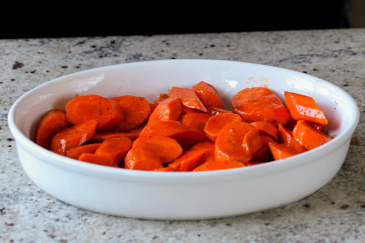 carrots in the pan before baking
