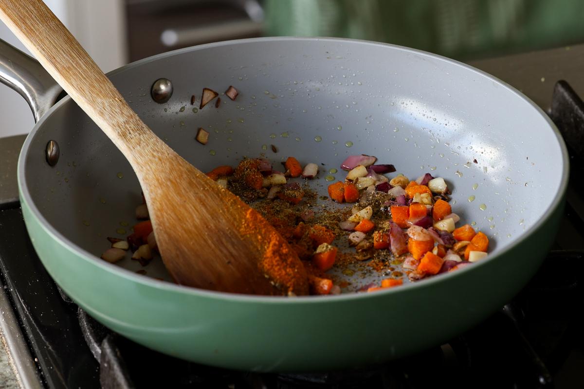 cooked veggies in the pan
