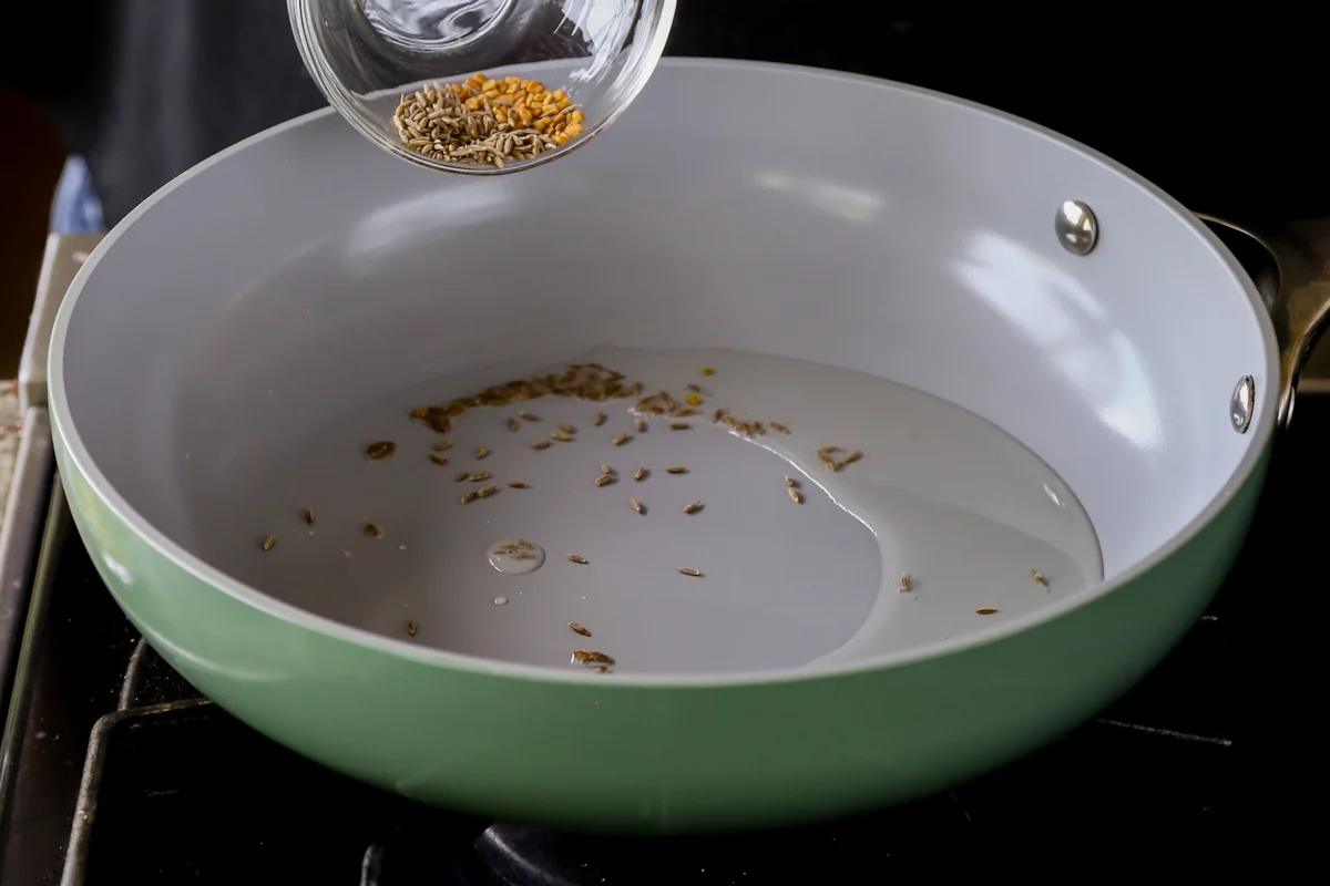 roasting the whole spices in the pan