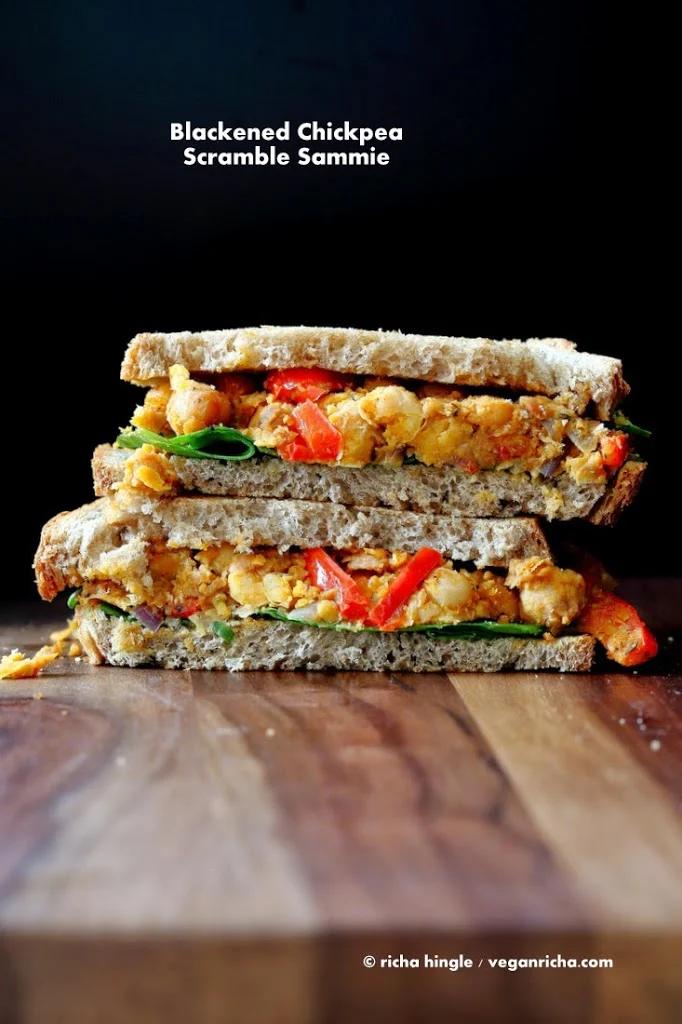 Spicy Blackened Chickpea Scramble Sandwich. Vegan Recipe