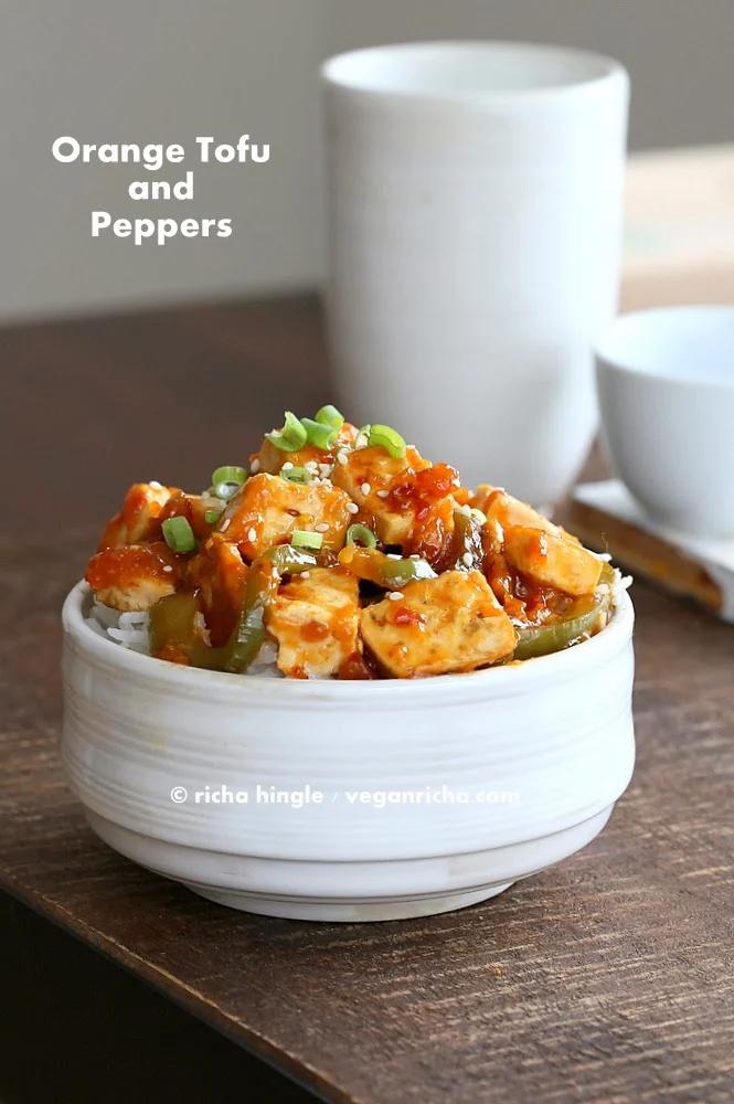 Spicy Vegan Orange Tofu and Peppers. Glutenfree Recipe