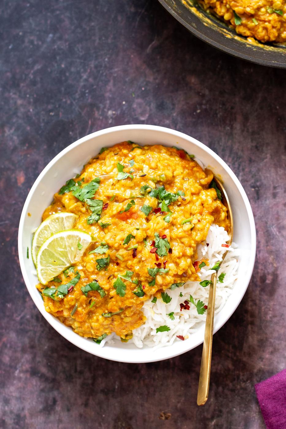 spicy ural dal served with rice