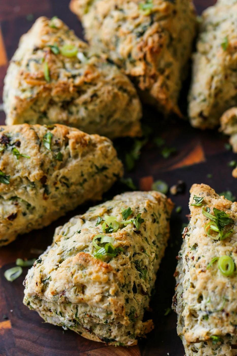 vegan savory scones on a serving tray
