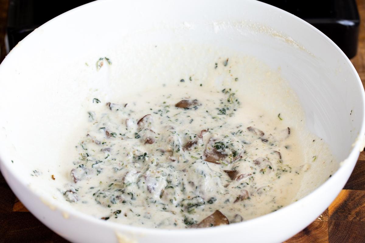 vegan naan batter with spinach and mushroom
