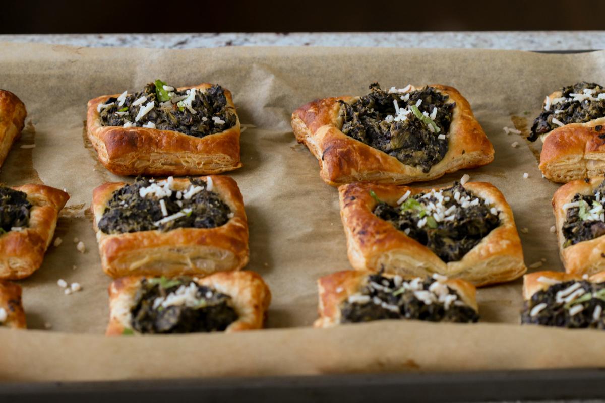 spinach puff pastry on the baking sheet, after baking