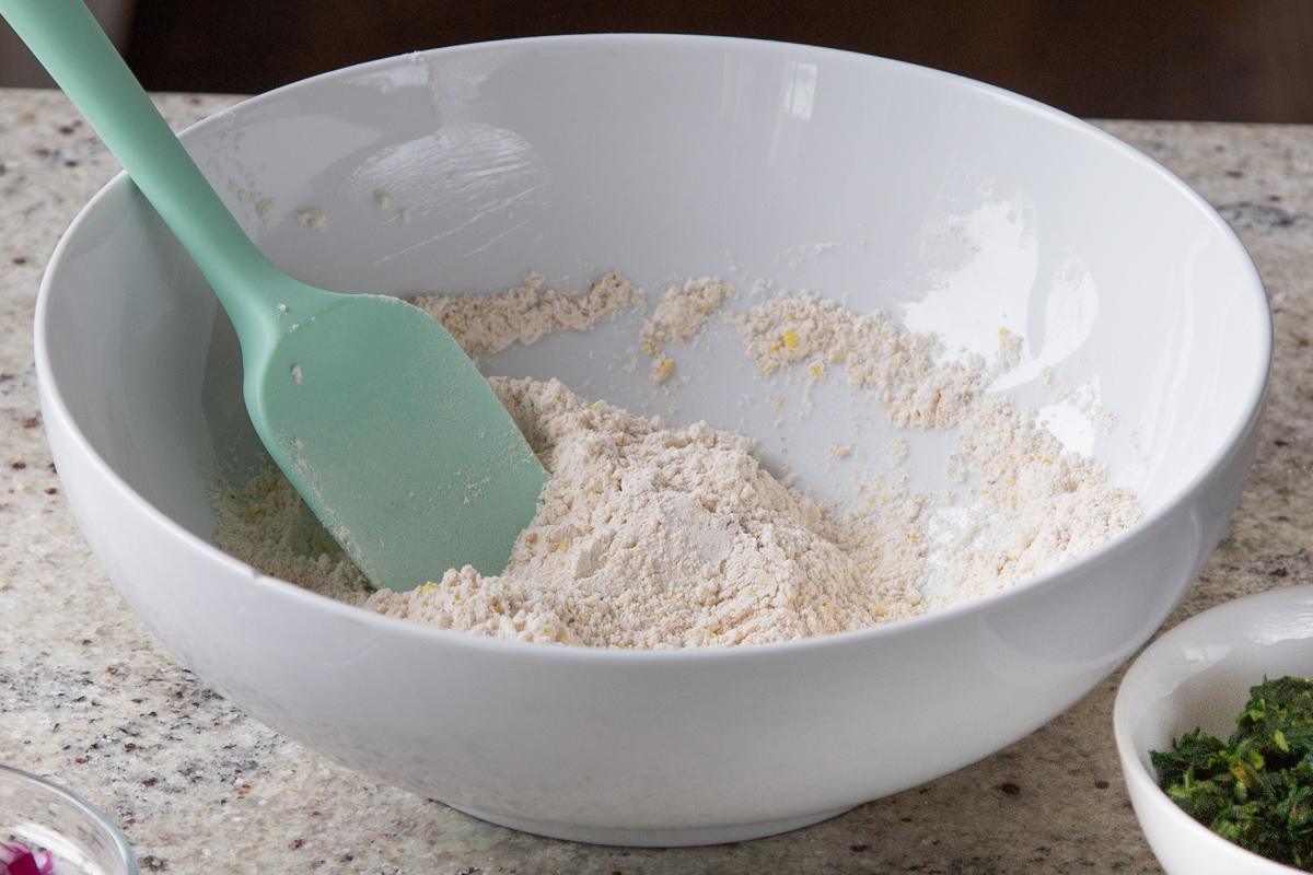 waffle dry ingredients in the mixing bowl, after mixing