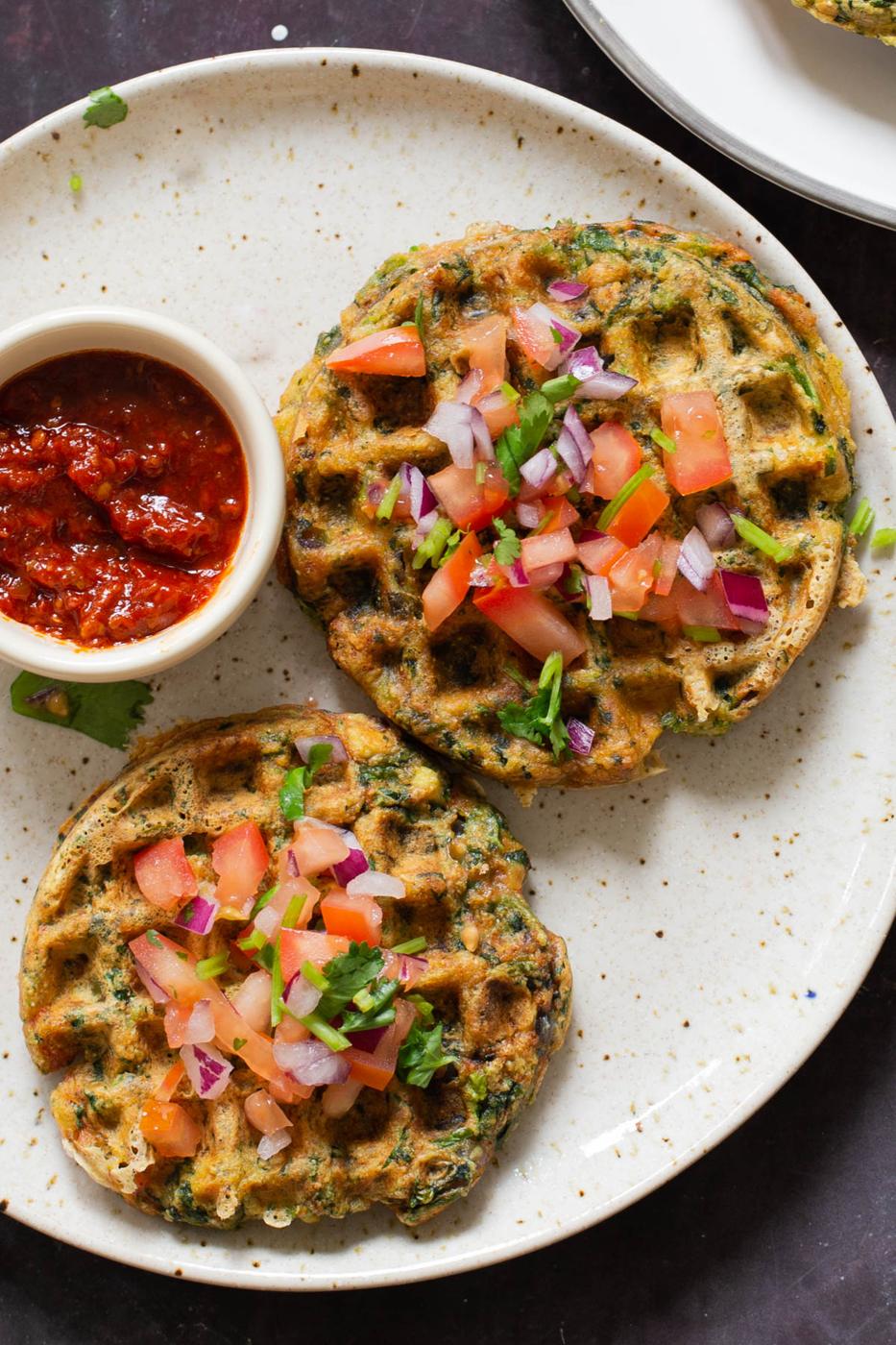 Palak Tofu Waffles (Spinach Waffles)