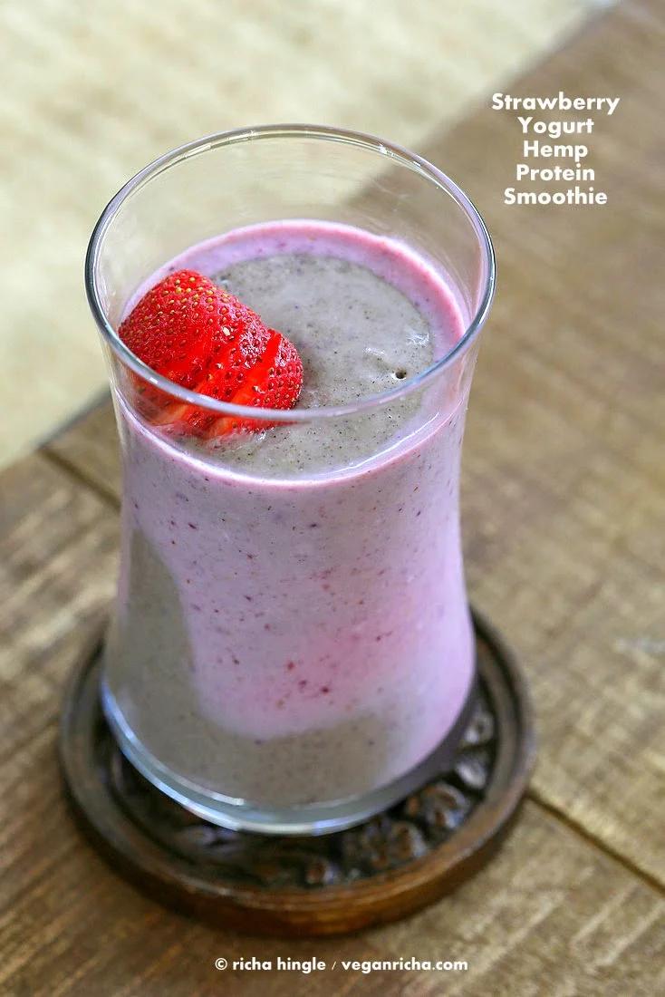 Yogurt Strawberry Hemp Protein Smoothie. Vegan Glutenfree Recipe