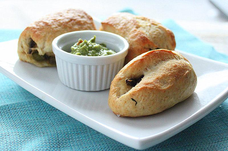 Stuffed Pretzels filled with sauteed Cremini Mushrooms and green beans. vegan ,glutenfree option