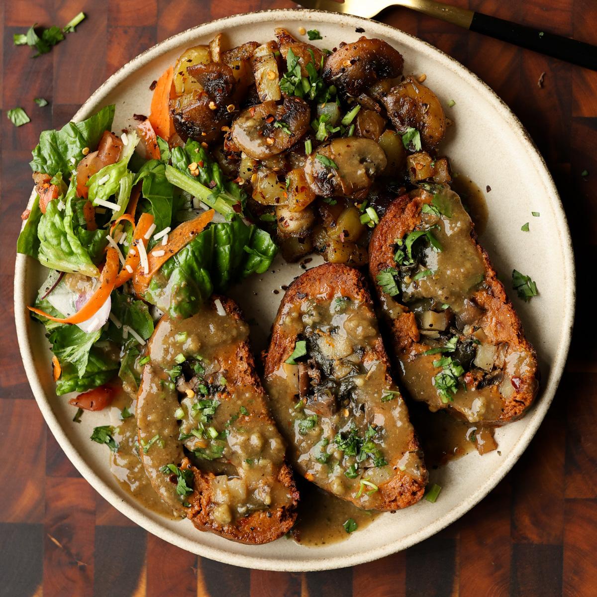 Sun Dried Tomato Holiday Roast with Mushroom-Potato Stuffing