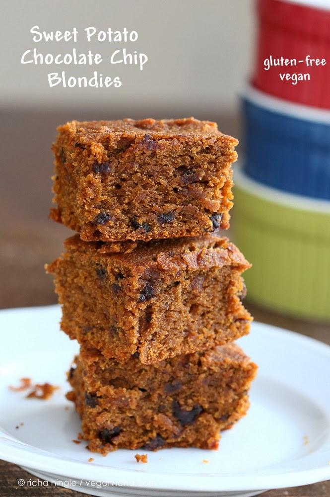 Gluten free Sweet Potato Blondies with Chocolate chips. Vegan Recipe