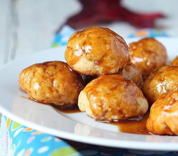Sweet Potato Doughnut bites topped with Chai Spice caramel. (baked) Vegan