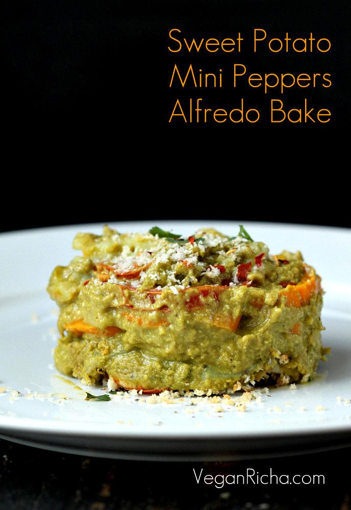 Sweet Potato Mini Peppers Spinach Alfredo Bake. Vegan Glutenfree Grainfree Recipe