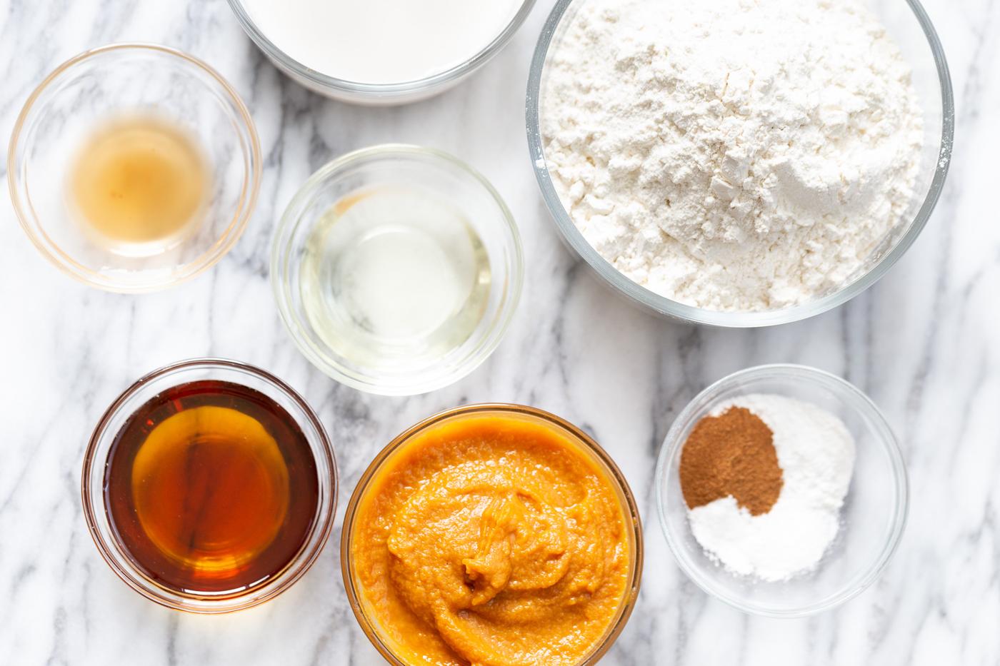 overhead shot of ingredients needed making vegan no yeast cinnamon rolls