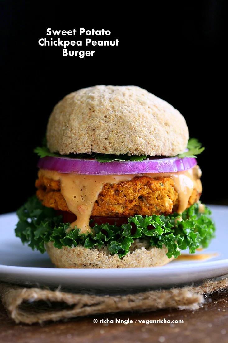 Chickpea Sweet Potato Peanut Burgers | Pitzn #vegan #burger