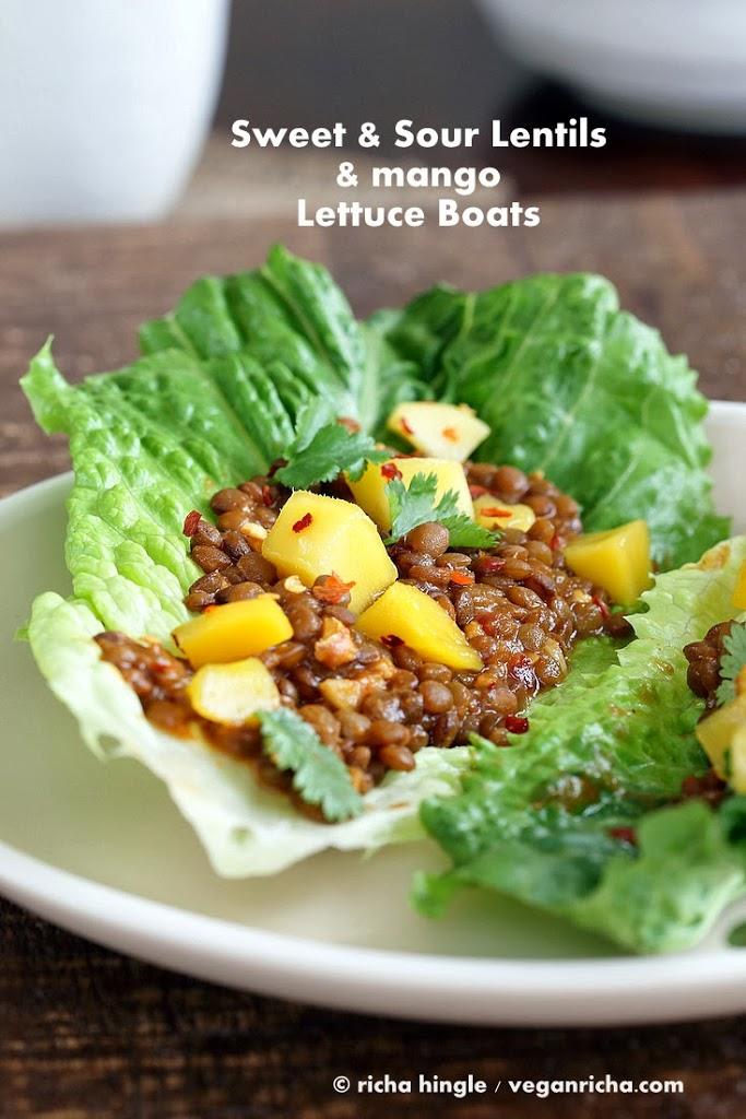 Sweet and Sour Lentils and Mango Lettuce Wraps. Vegan Glutenfree Recipe