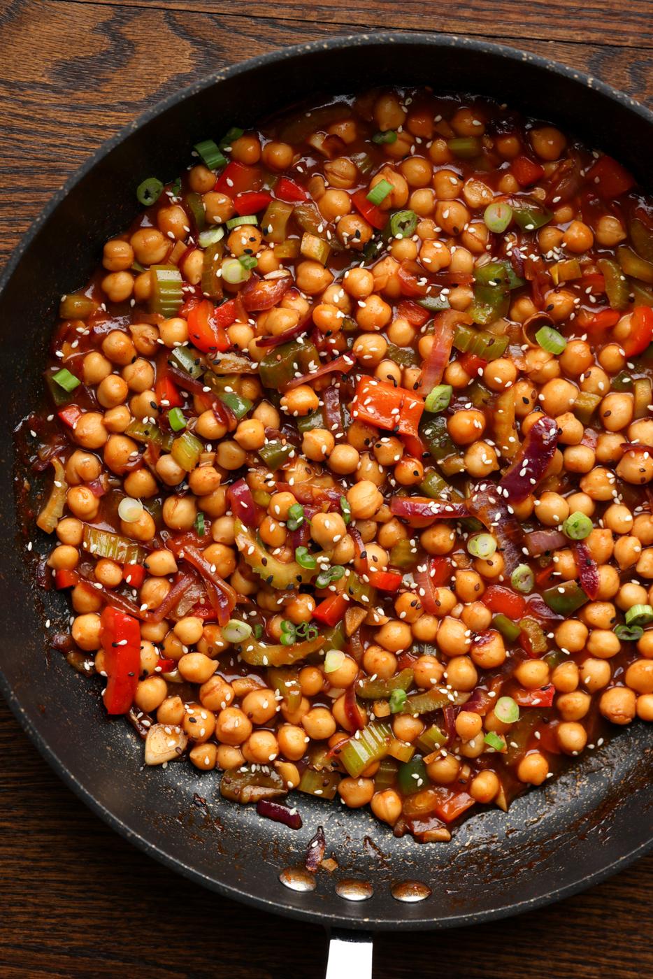 pan of gochujang chickpeas