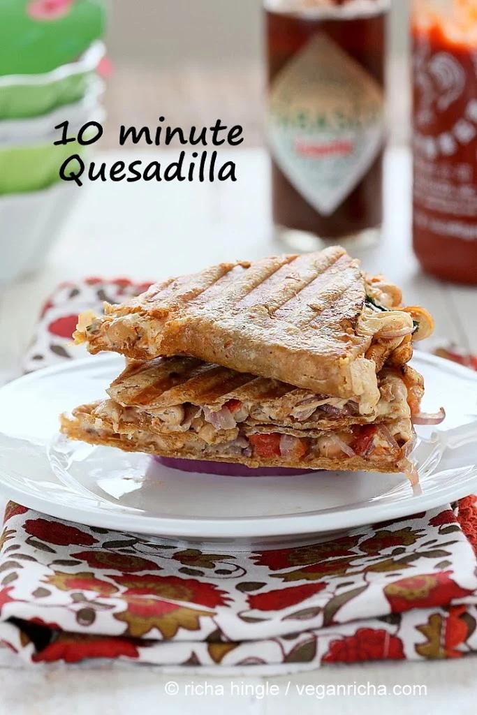 Taco Spice Vegan White Bean Quesadilla with Pepper Jack.