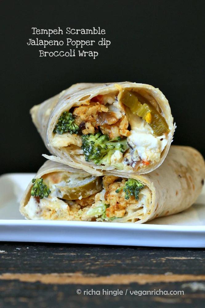 Vegan Wrap Recipe with Tempeh Scramble, Jalapeno Popper Dip & Broccoli