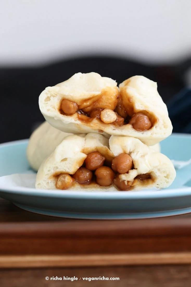 These Teriyaki Chickpeas Bao Buns are easy and perfect party food. Cook the chickpeas with the Teriyaki sauce, fill the bao, steam the buns and done. Vegan Bao Recipe | VeganRicha.com