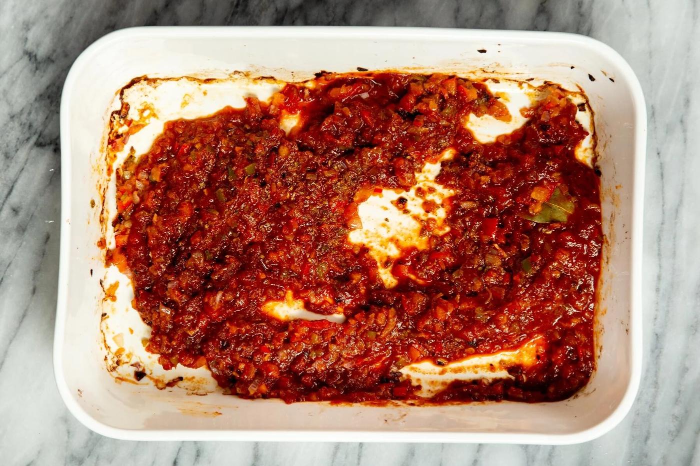toasted minced bell pepper and onion in tomato puree