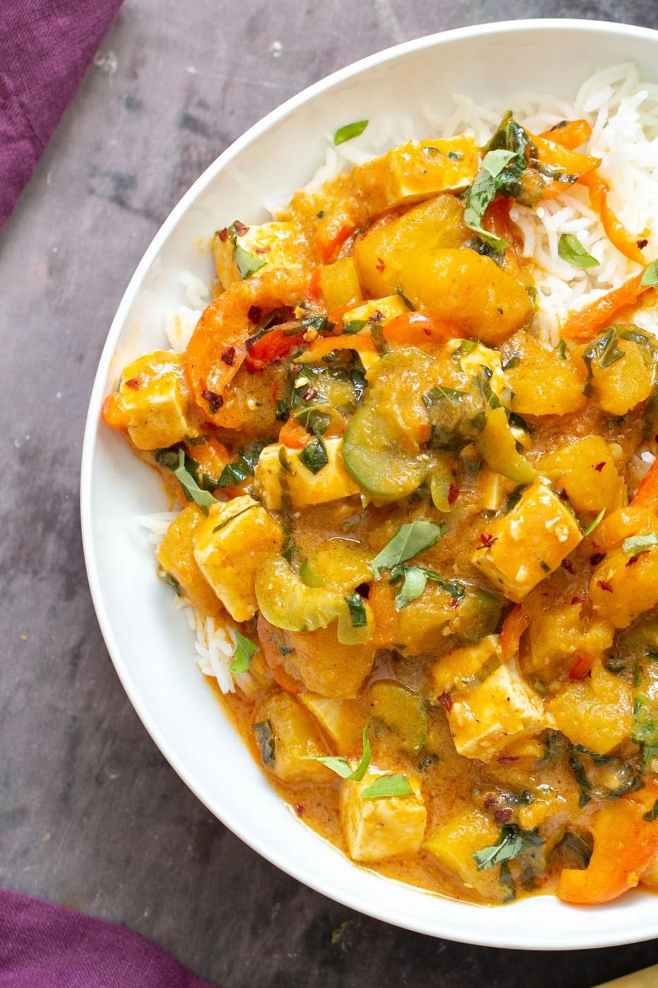 Thai Pumpkin Coconut Curry on a white plate