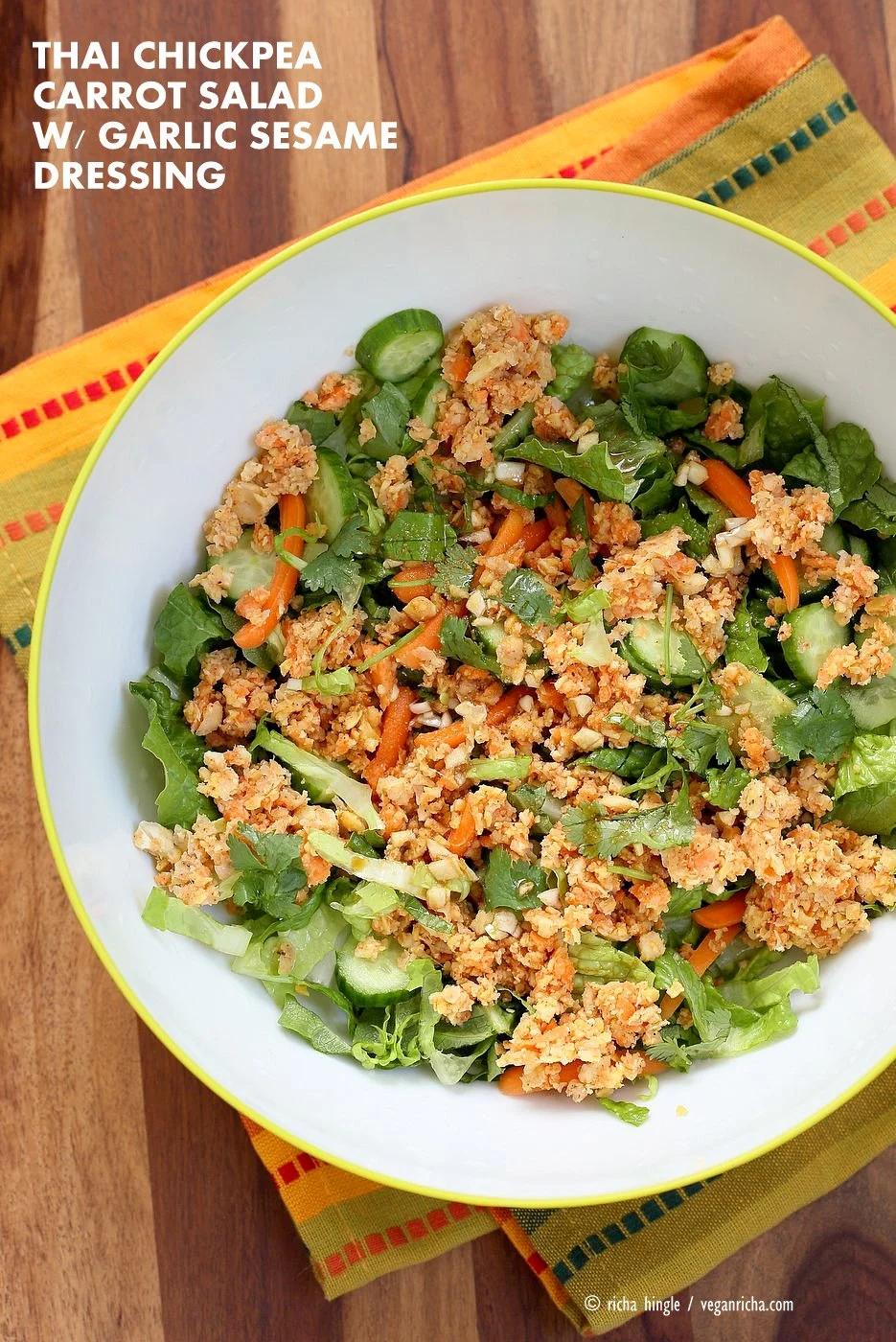 Thai Salad with Chickpea Carrot Peanut Crumble & Garlic Soy Dressing