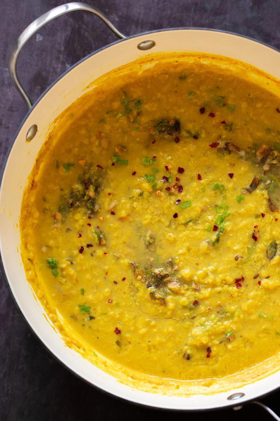 Thecha Dal – Red Lentil Dal with Blistered Chilies and Garlic(soy-free, gluten-free)