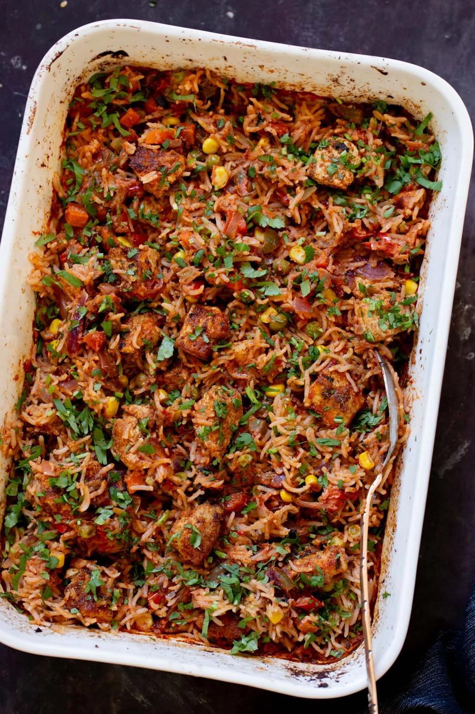 Tikka Masala Rice Bake with Crispy Tofu
