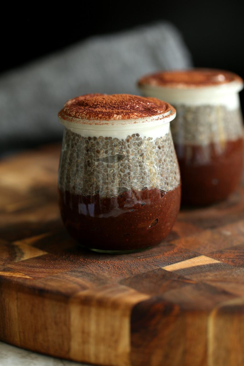 Vegan Tiramisu Chia Seed Pudding in weck jar