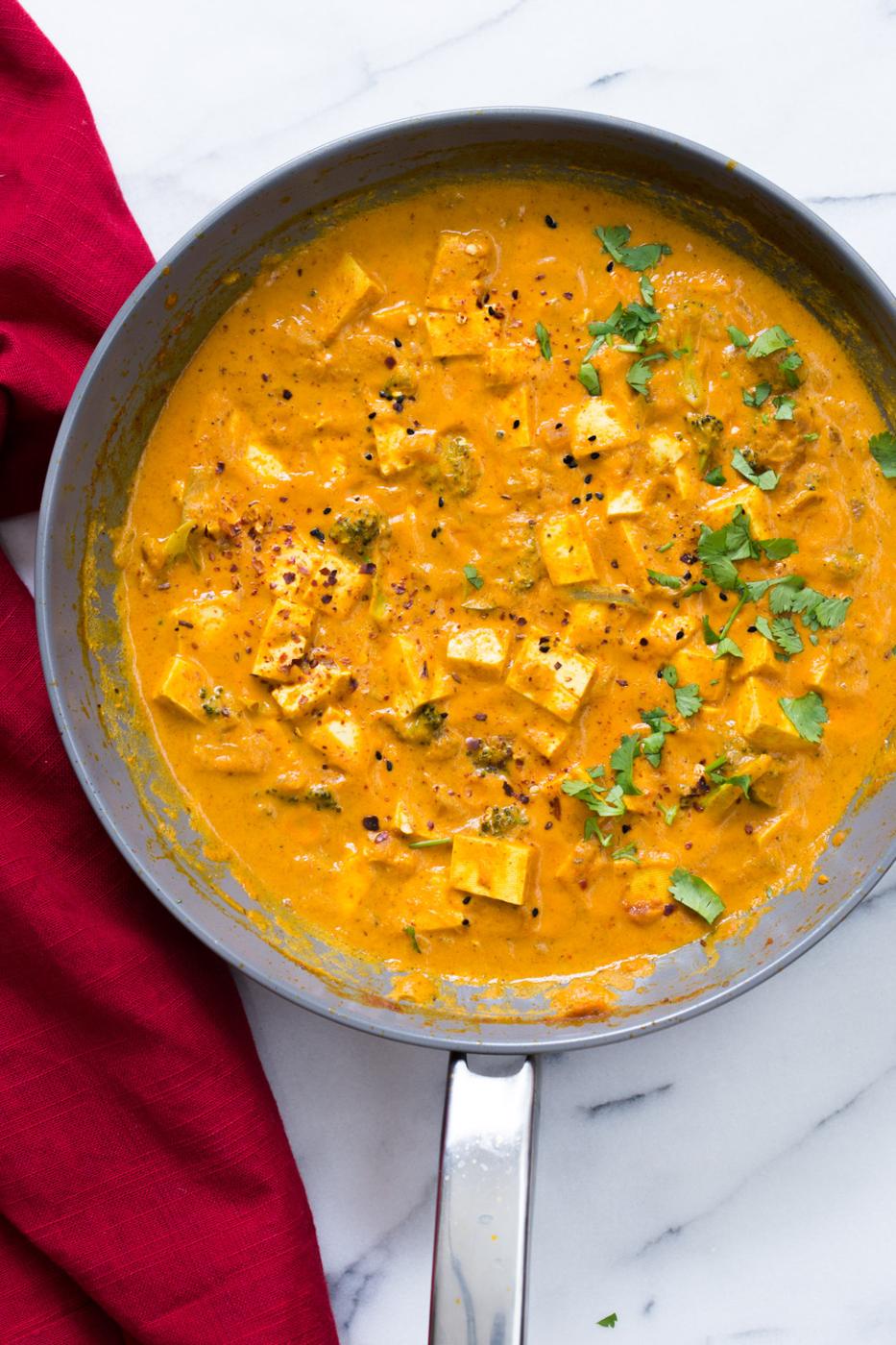 Tofu Achari Paneer - Tofu & Veggies in Achari Sauce made with Indian Pickling spices. Add chickpeas or more vegetables to make soy-free. #Vegan #Glutenfree #Recipe #Nutfree option #veganricha | VeganRicha.com