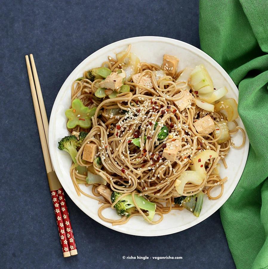 Tofu Broccoli Bok Choy Stir fry with Soba Noodles