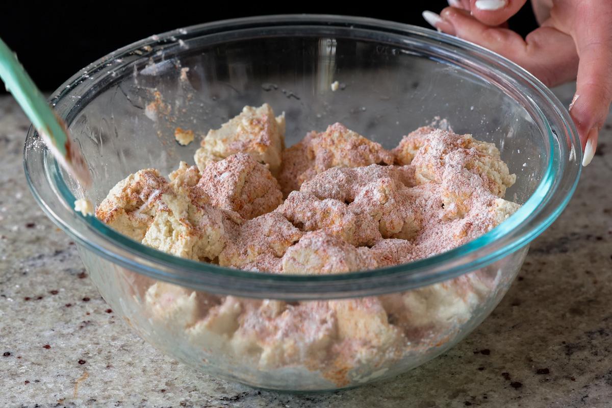 cornstarch and spices added to the tofu before mixing