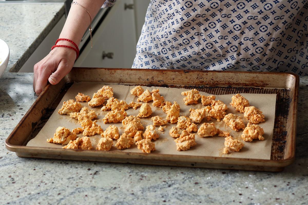 tofu arranged on a baking sheet