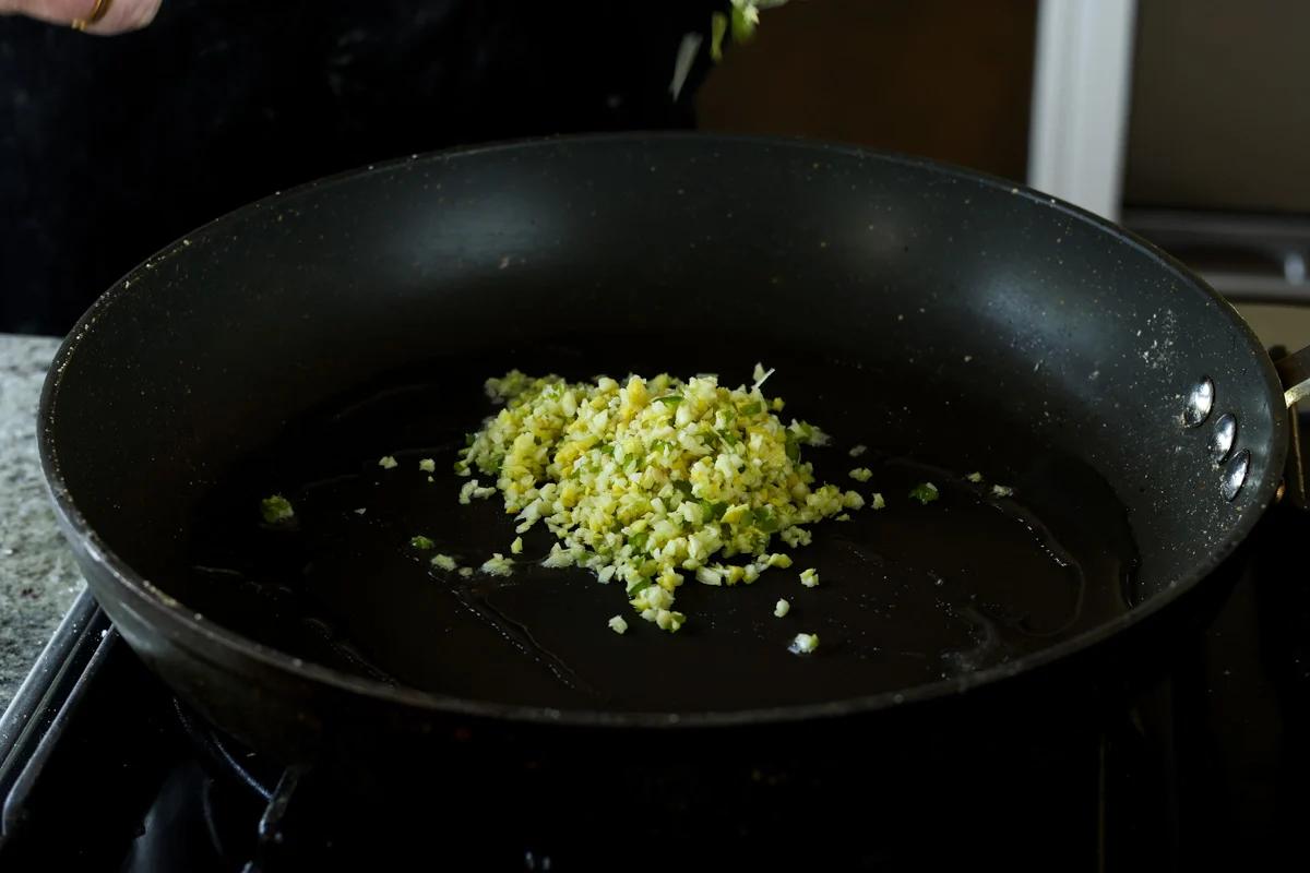 adding aromatics to the pan