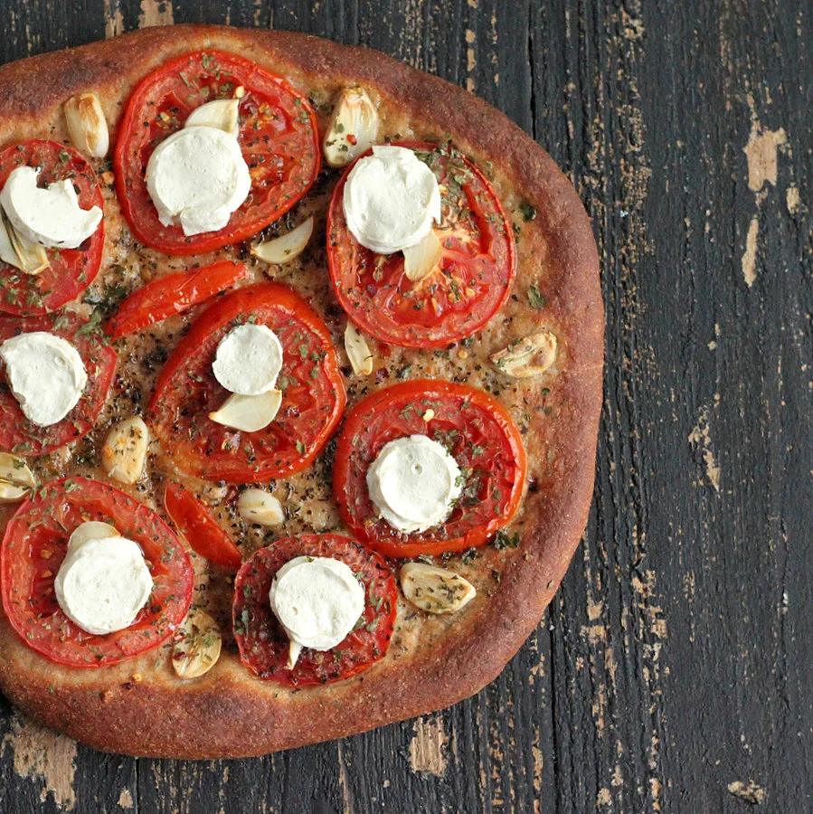 Tomato Garlic Coconut Mozzarella Pizza on Wheat Crust | Pitzn