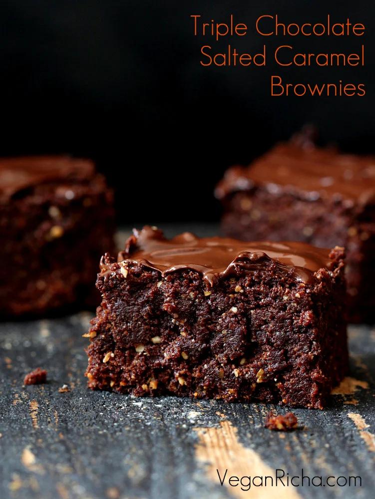 Triple Chocolate Salted Caramel Brownies (Vegan)