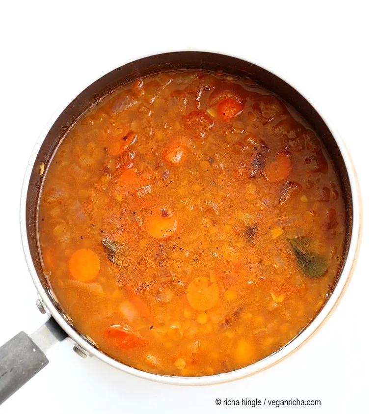 Easy Turkish Red Lentil Soup with carrots, turkish spices, red lentils.Easy weeknight meal. Few ingredients. #Vegan #Glutenfree #Soyfree #Recipe | VeganRicha.com