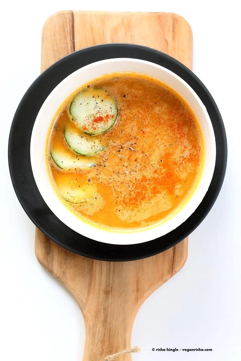 Easy Turkish Red Lentil Soup with carrots, turkish spices, red lentils.Easy weeknight meal. Few ingredients. #Vegan #Glutenfree #Soyfree #Recipe | VeganRicha.com