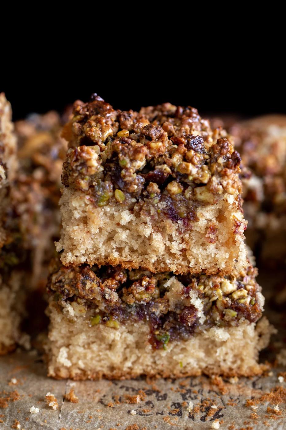 two stacked squares of vegan baklava cake