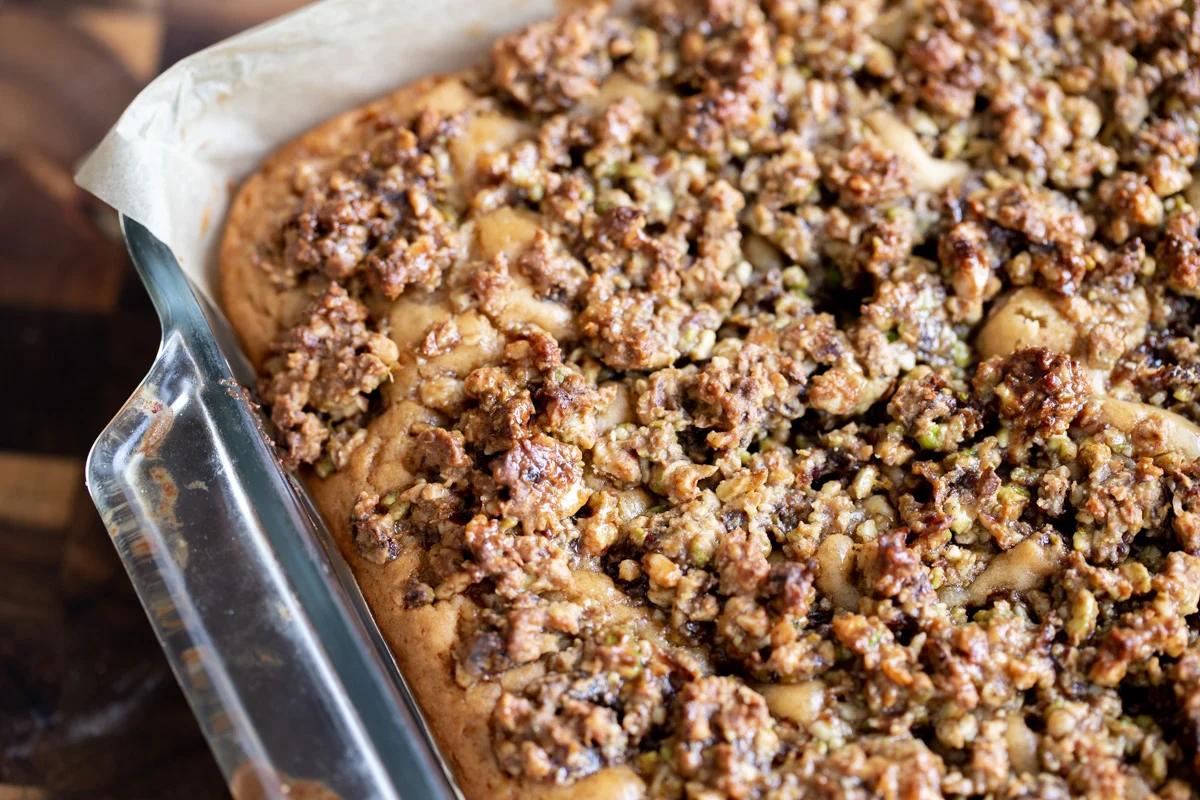 vegan baklava cake baked in a brownie pan