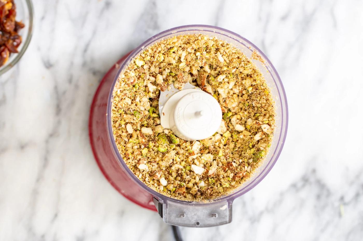chopped nuts in a food processor
