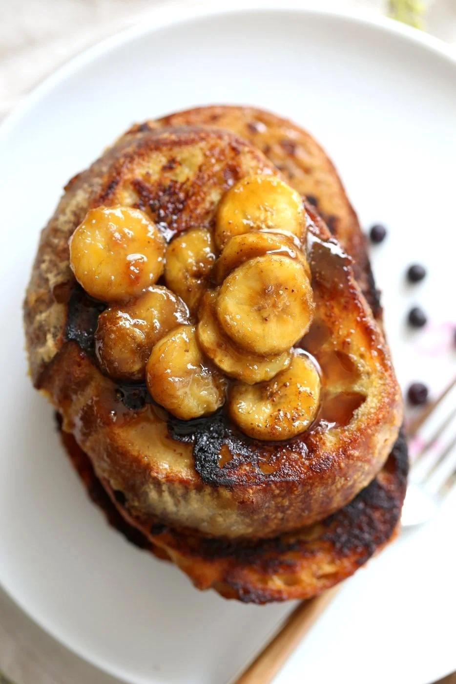 Vegan Banana French Toast with Caramelized Bananas