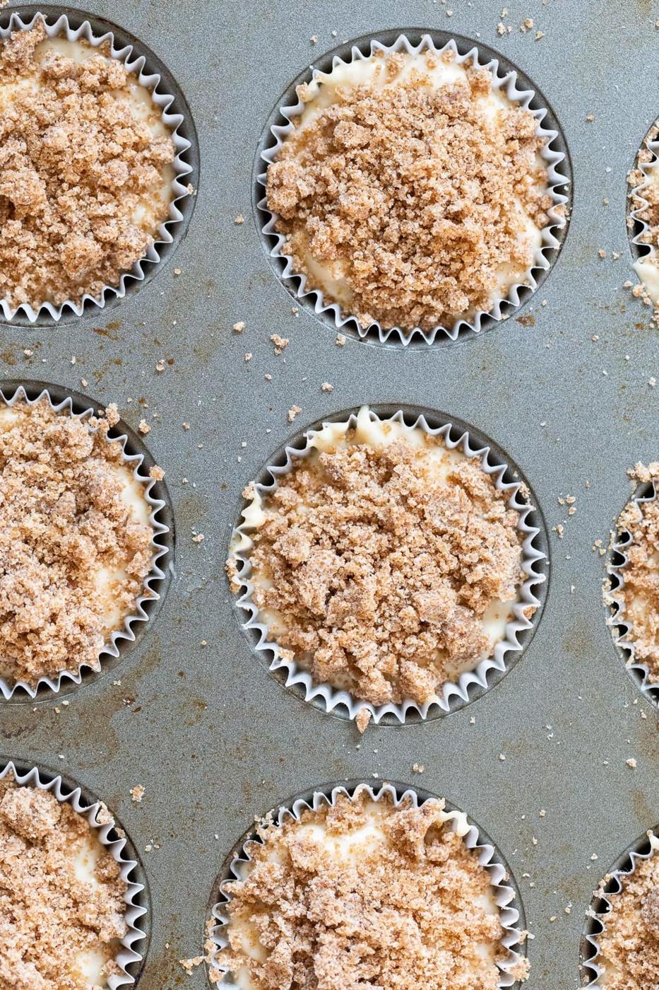 Vegan Banana muffin batter in muffin tin