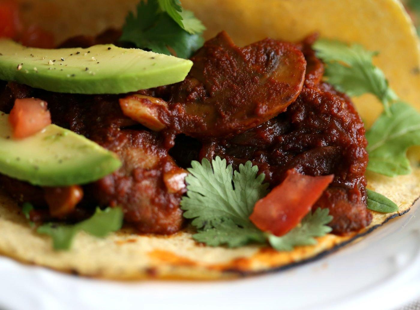 Vegan Barbacoa Mushroom Tacos . This Barbacoa Sauce is super easy and versatile. Use it with beans, lentils or other shredded vegetables for variation. Vegan Barbacoa Recipe. Gluten-free Nut-free Recipe | VeganRicha.com
