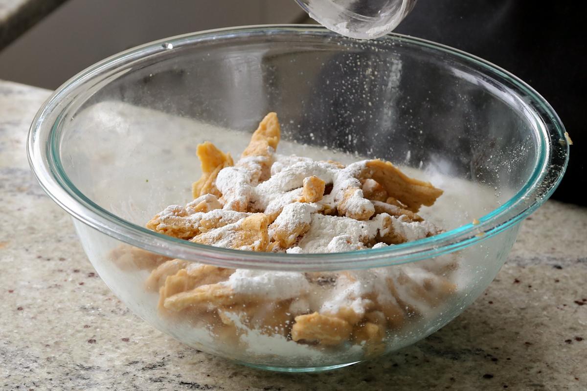 adding cornstarch mixture to the soy curls